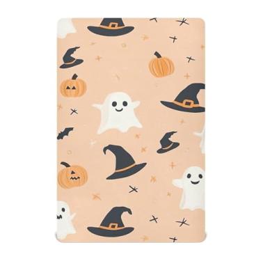 Imagem de xigua Lençóis de berço de fantasmas e chapéus de bruxa para meninas e meninos, lençol macio e respirável adequado para berço padrão e cama infantil 71 x 132 cm