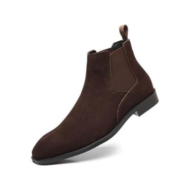 Imagem de MANLADUO Bota Chelsea masculina de camurça vintage de couro genuíno casual curto, Café, 39