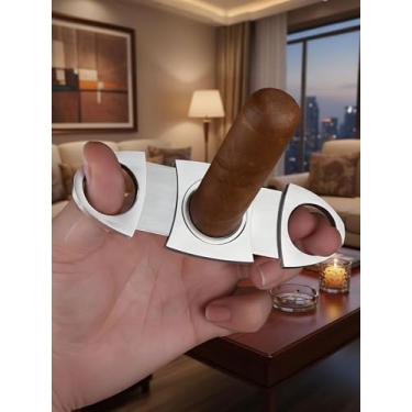 Imagem de Cortador de charutos com lâmina de corte duplo guilhotina de aço inoxidável, prata