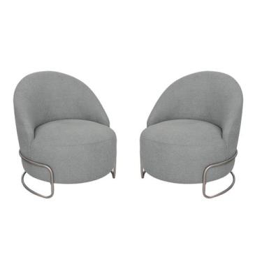 Imagem de Kit 02 Poltronas Luxo Decorativa Tulipa Bouclé - Amarena Móveis, Cinza