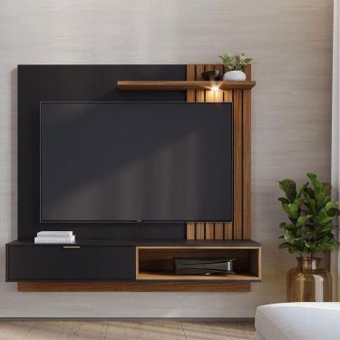 Imagem de Painel Tv 60 Pol 160cm Bancada Suspensa Zurique C04 - D`rossi Preto Fosco E Noce Milano