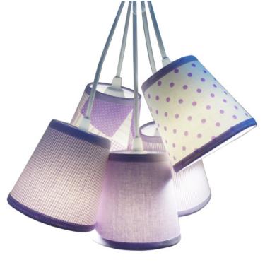 Imagem de Lustre Pendente Luminária Teto 5 Cúpulas Quarto Branco E Lilás Bivolt