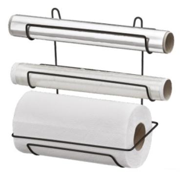 Imagem de Porta Papel Toalha de Parede Preto Suporte Suspenso Triplo para Rolos Alumínio Filme PVC