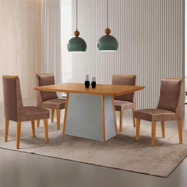 Imagem de Mesa De Jantar Diane 120cm Tampo Mdf Lam 4 Cadeiras Lisboa Moderna Tork Naturale Off White