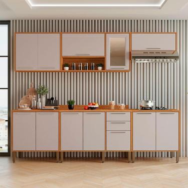 Imagem de Cozinha Compacta Cooktop 12 Portas 2 Gavetas Paris Sallêto Cinamomo Com Off White