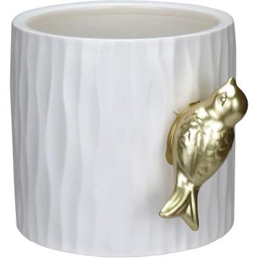 Imagem de Vaso Decorativo Enfeite Casa Aparador Home&co Com Pássaro Cerâmica 13x16x16cm Branco