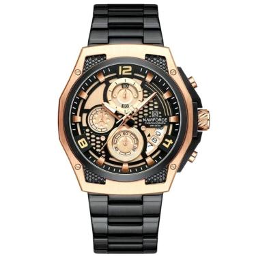 Imagem de Relógio Masculino Esportiivo De Quartzo Em Aço Inoxidável Multifuncional Impermeavel Preto Dourado