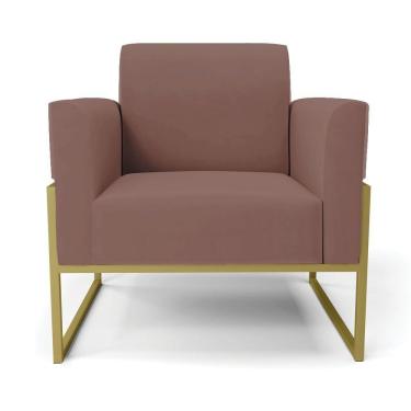 Imagem de Kit 2 Poltronas Base Industrial Alta Dourado Marisa Veludo Rosê D03 - D\'rossi