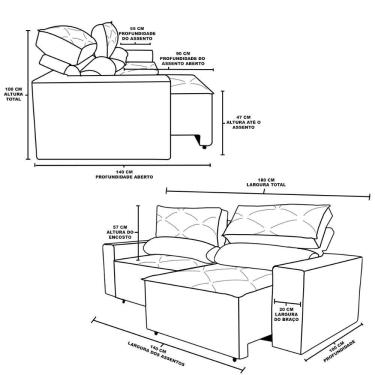 Imagem de Sofá Reclinável Retrátil Luxo 2 Lugares 1,80m Balaqui Decor Bege