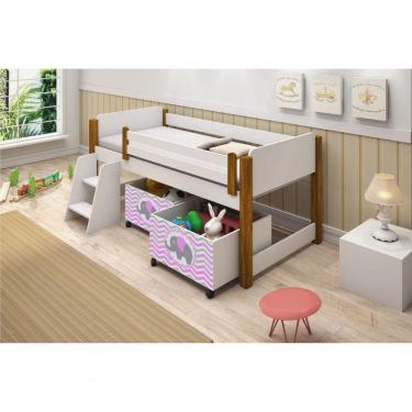 Imagem de Cama Solteiro Branco C/ Mel C/ Baú Filhote Rosa