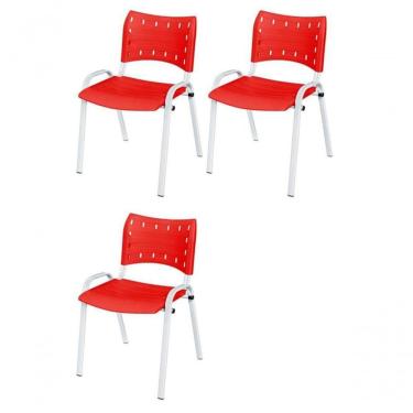 Imagem de Cadeira Iso Base Branco Escola, Escritório Vermelho Kit 3 Un