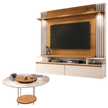 Imagem de Home Suspenso Cosmo Cinamomo Off White E Mesa De Centro Sky Com Tampo De Vidro Cinamomo - Hb Móveis