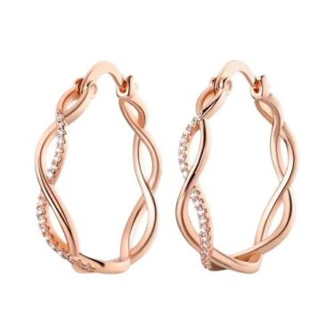 Imagem de Brincos De Argola Pendentes Em Prata Esterlina 925 Ouro Rosê Para Mulh