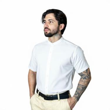 Imagem de Camisa Social Gola Padre Masculina Slim Manga Curta - Mitchelgutto, Br