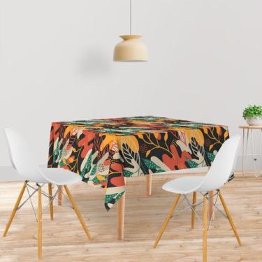 Imagem de Toalha De Mesa Quadrada Tecido Oxford Abstrato Folhas Grandes Colorida