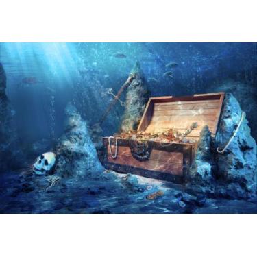 Imagem de Painel de Tecido Sublimado Baú do Terouro Pirata Fundo do Mar - Fabrik