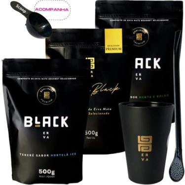 Imagem de Kit Black Erva Mate Tereré 3 Pacotes 500g cada + Copo Caldereta acríli