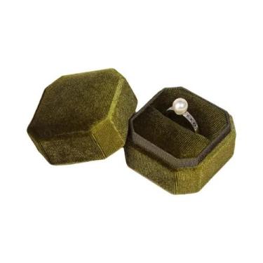 Imagem de Caixa De Anel Hexagonal De Corduroy Pequena 5x5x4cm Em Quatro Cores, C