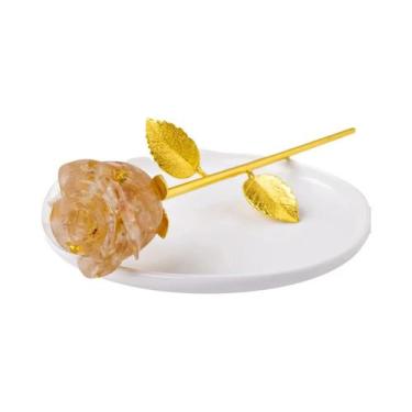 Imagem de Pedra Decorativa De Resina Com Cristais Naturais E Rosas Trituradas Pa