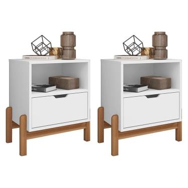 Imagem de Kit 2 Mesas De Cabeceira Antares 1 Gaveta Branco - Casa D Branco