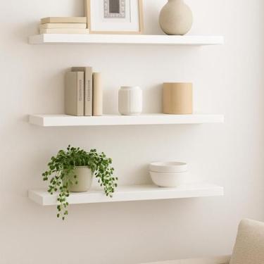 Imagem de 04 Prateleira MDF 25X10 + Suporte Flutuante Decoração Branco Cód.1311 