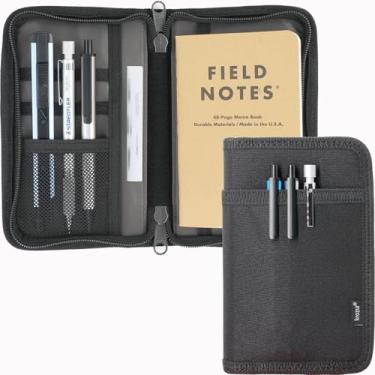 Imagem de Krozur Capa para caderno de notas de campo de 9 x 13 cm com suporte para caneta, capa de caderno de desenho com zíper para agenda de campo para Moleskine Cahier, resistente à água, preta