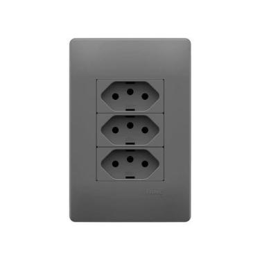 Imagem de Tomada Tripla Fame Habitat Onix 2p+t 10a Com Placa 4x2 Onix - FAME BRA