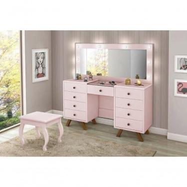 Imagem de Penteadeira Camarim Mila Rosê Com Espelho E Banqueta - LUAPA MÓVEIS