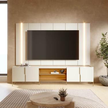 Imagem de Rack Bancada com Painel Suspenso Maggiore para Tv até 75 Polegadas Off White Matte Freijó Colibri