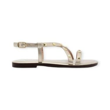 Imagem de Sandália Rasteira Feminina Anacapri Tiras Cruzadas Tachas Dourada-Feminino