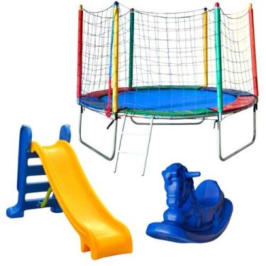 Imagem de Cama Elástica Pula Pula Trampolim 2,30 Escorregador Médio Gangorra 1 L