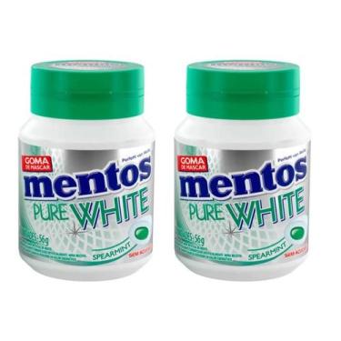 Imagem de Chiclete Mentos Pure White Spearmint Sem Açúcar 56g C/ 2 Potes