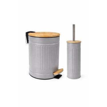 Imagem de Kit Lixeira 3L Fluted e Escova Sanitária - Jolitex Mek - Cinza, Cinza