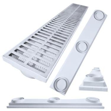 Imagem de Ralo Laje Alumínio 15x80 Anti Inseto Cocho Raso Branco Ideal Varanda -