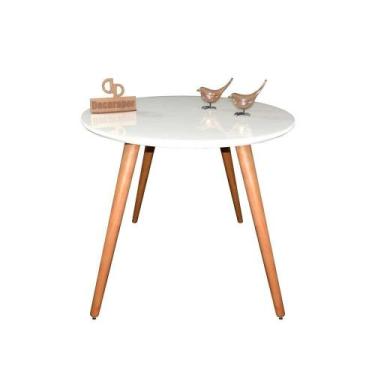 Imagem de Mesa Jantar Pés Palitos Tampo Redondo Vidro Laqueado 70cm Branco - DEC