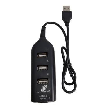 Imagem de Hub Usb Adaptador 4 Portas 2.0 Cabo Usb Preto Extensor Slim - X-CELL, 