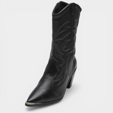 Imagem de Bota Vizzano Western Cano Médio Feminina - Marrom Escuro - 35, 35
