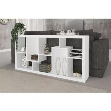 Imagem de Estante E1712 Moderna 8 Espaços MDF Branco para Organização de Livros e Decoração em Ambientes