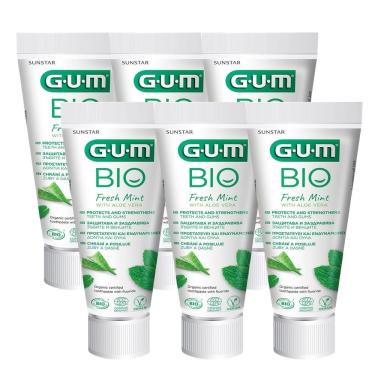Imagem de Kit Creme Dental em Gel Gum Bio Menta Fresca Aloe Vera Vegano Transparente 6 Unidades 99.2g