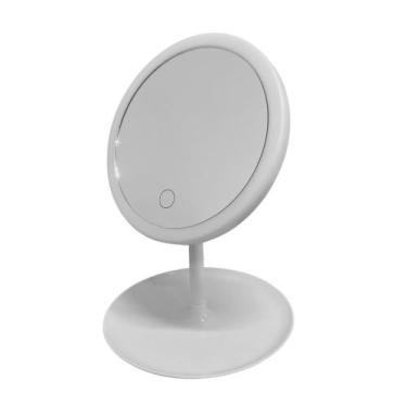 Imagem de Espelho Para Maquiagem de Mesa com Led Touch Branco Redondo Recarregav