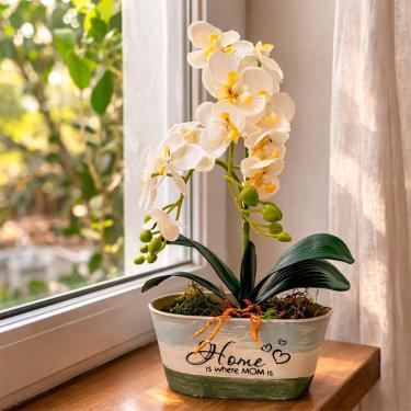 Imagem de Arranjo de Orquídeas Decorativas Arranjo Decorativo para Centro de Mesa e Jardim Branco 37cm