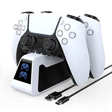 Imagem de TwiHill Carregador para PS5, estação de carregamento USB de base dupla PS5 com indicador LED (Branco)