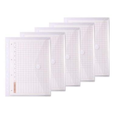 Imagem de LaOficina 11 furos, semipoliéster, envelope com bolso, páginas para encadernações, com fecho de gancho e laço, cores sortidas, tamanho A4, pacote com 5, Clear, One Size