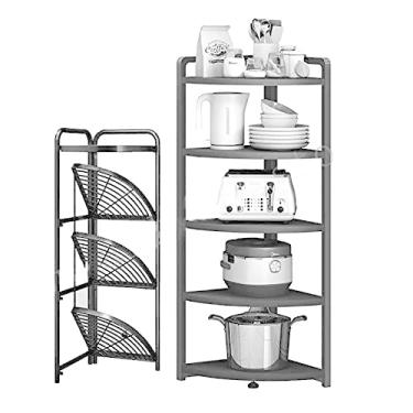 Imagem de Yajun Estantes de cozinha dobráveis de aço inoxidável, prateleira de armazenamento em formato de ventilador com várias camadas