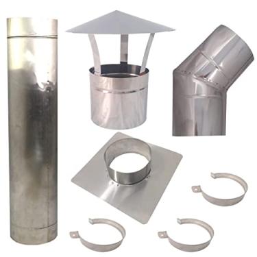 Imagem de Kit Duto Inox Chapéu Curva 45º Abraçadeira Adaptador 8" Inox