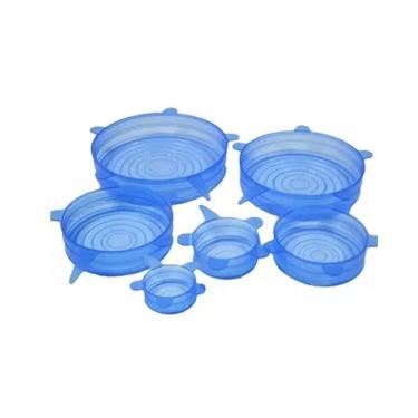 Imagem de Jogo 6 Tampas De Panela Silicone Reutilizável Elástica Azul