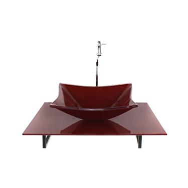 Imagem de KIT CUBA DE VIDRO RETANGULAR COM TAMPO 60CM VERMELHO CEREJA FULL E SUPORTE PRETO