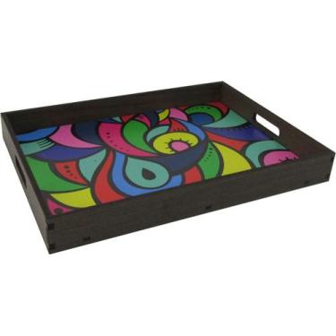 Imagem de Bandeja Super Luxo Decoração Abstrato Colorido 35X25x4 Mdf - Shopping