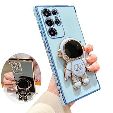 Imagem de Capa para Samsung Galaxy S21 Ultra/S21plus/FE, Astronauta Chapeamento Escondido Desenho Animado Bonito Amor Slim À Prova de Choque Capa Sólida para Samsung Galaxy S21/Plus/Ultra/FE para Mulheres Capa Kickstand (S21FE, Azul)