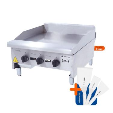 Imagem de Chapa Americana Profissional 60cm a Gás 8mm Lisa Inox CG60 e Conjunto de Espátulas - Venâncio